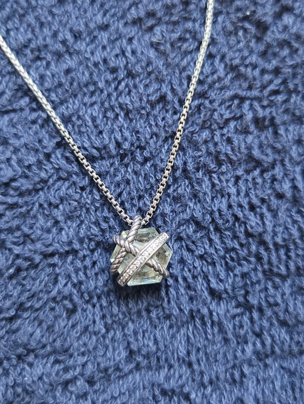 David Yurman Cable Wrap Necklace in Sterling Silver with Prasiolite and Diamonds